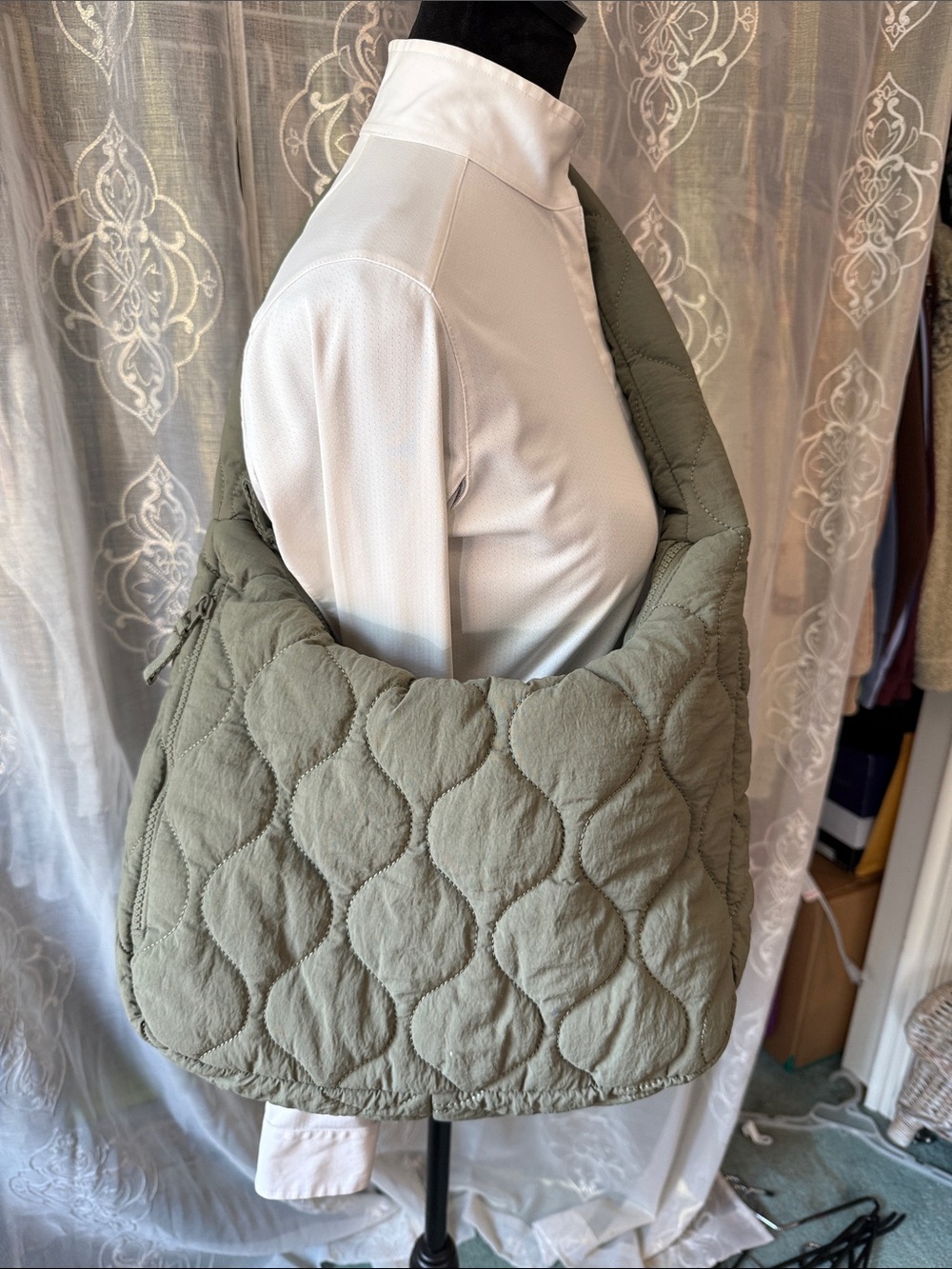 FLX Quilted Olive Green Shoulder Bag